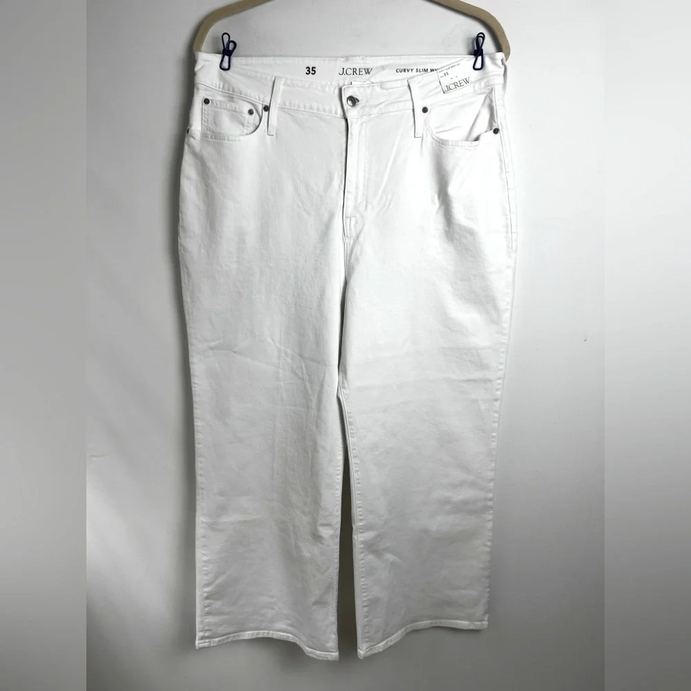 NEW J. Crew White Curvy Slim Wide-Leg Classic Preppy Relaxed High Rise Jeans‎ 35